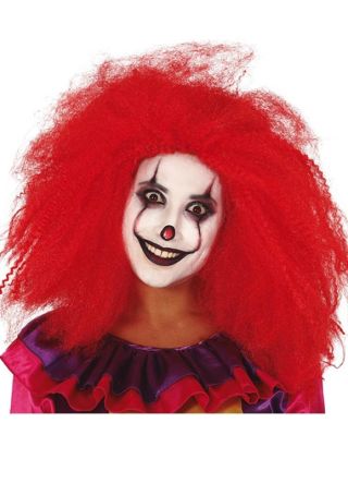 Red Crimped Clown Wig - Shoulder Length