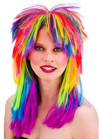 80s Pop Rainbow Spiked Shoulder Length Unisex Rocker Wig