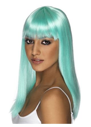 Long Aqua Blue Wig with Fringe