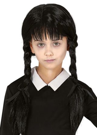 Creepy Schoolgirl - Monster Family – Black Fringed Plait Wig - Childs