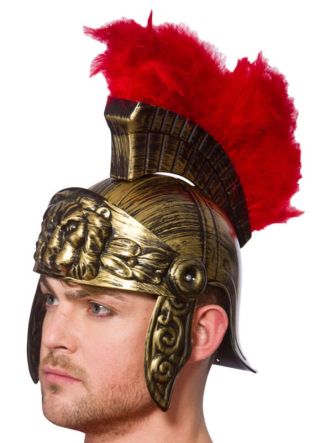 Roman Helmet with Red Feather Plume