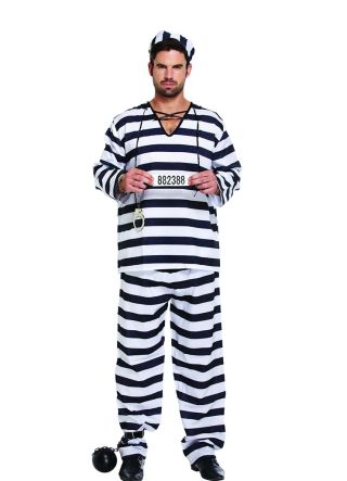 Black & White Striped Convict or Prisoner Costume