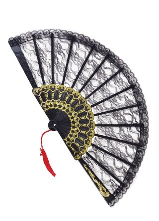 Black Lace Fan with gold detail - 23cm