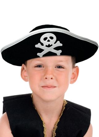 Black Pirate Hat with White Trim - Childs