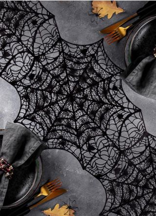 Black spiderweb Table Runner  34cm x 136cm