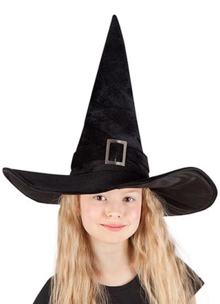 Black Velvet Witches Hat with Silver Buckle – Childs