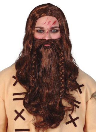 Long Brown Viking Wig with Beard 