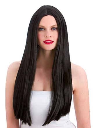 Classic Long Black 24" Centre Parting Wig