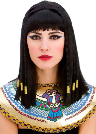 Cleopatra Wig - Braided Black Hair with Gold Organza Ribbon