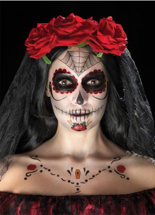 Day of the Dead Face Tattoo Transfer Kit - Red