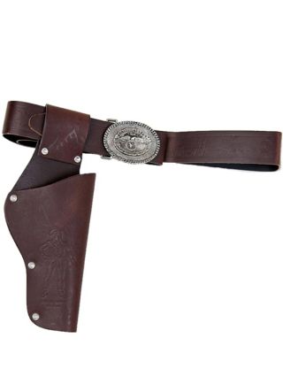 Deluxe Brown Faux Leather Cowboy Gun Holster - 36"-44" Waist
