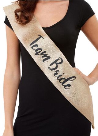 Deluxe Glitter Team Bride To Be Hen Sash – Gold Glitter with Black writing