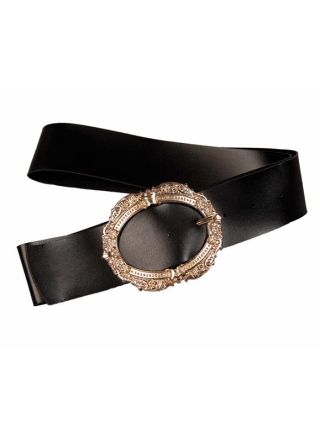 Deluxe Leather Look Belt with Ornate Oval Buckle
