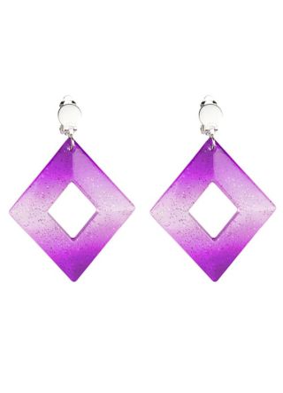 Diamond Shaped Purple Glitter Clip-On Earrings