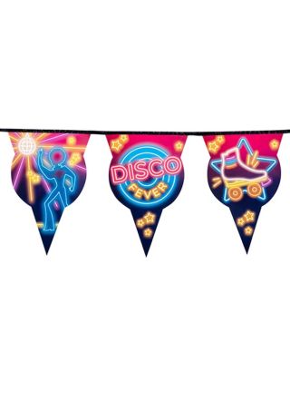 70's Disco Fever Neon Lights Bunting 30cm x 20cm - 6m – Double-Sided Paper