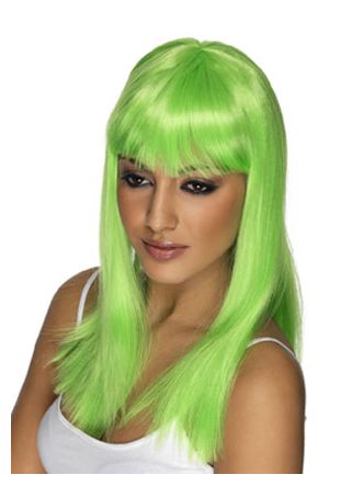 Long Neon Green Wig with Fringe