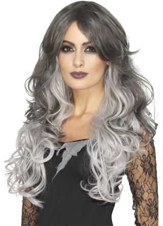 Seductive Two-Tone Grey Long Curly Wig - Styleable