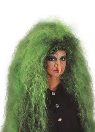 Long Green and Black Frizzy Wig 