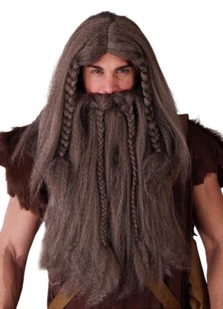 Brown/silver Long Viking Warrior Wig & Beard 
