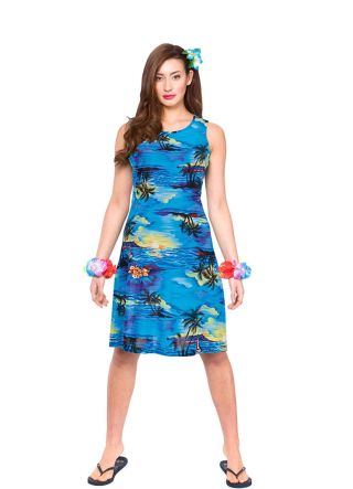 Hawaiian Short Beach Dress (Blue) Costume