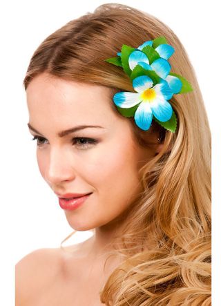 Hawaiian Flower Hair Clip - Light Blue and White