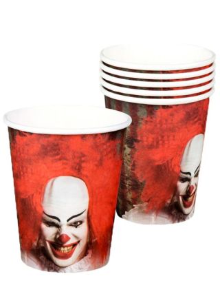 Horror Klown with Red Balloon Paper Cups – 6pk