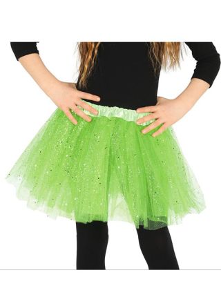 Childs Bright Green Glitter Tutu - Age 4-10 - Waist 20"-28"