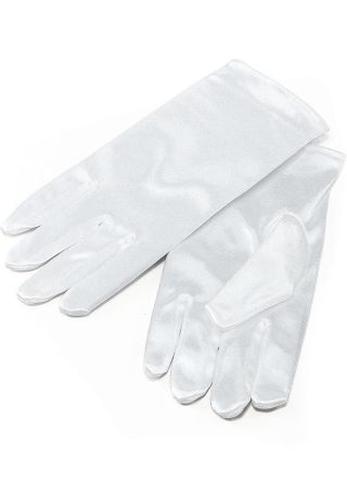 Short Kids White Thick Satin Gloves