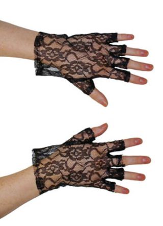 Short Fingerless Lace Black Gloves
