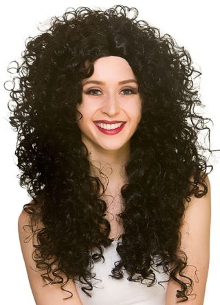 80s Long Curly Black Perm Wig