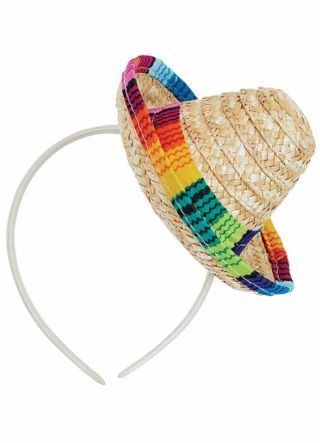 Mini Sombrero on Headband - Natural Straw 16cm