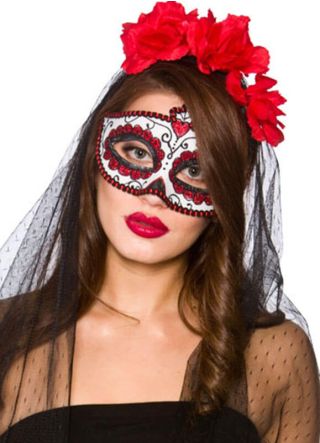 Day of the Dead Eye Mask (with veil)