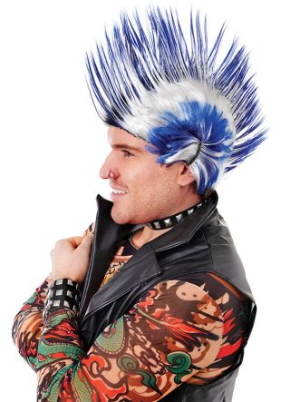 Mohican Blue & White Wig