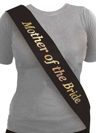 Mother of the Bride Hen Sash - Black/Holographic