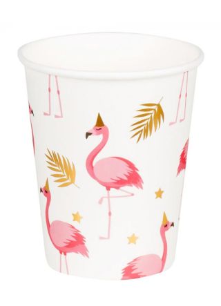 Pink Flamingo Gold Leaf Paper Cups 25cl – 6pk     