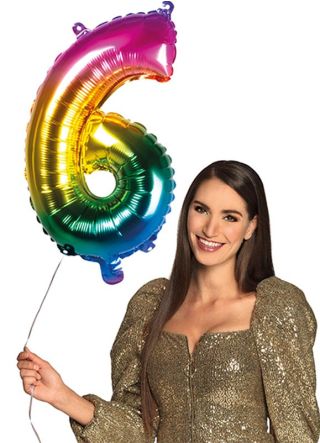 Rainbow Foil Balloon Number 6 – Air-fill – 66cm