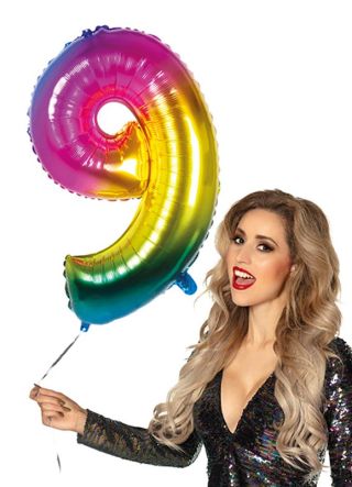Rainbow Foil Balloon Number 9 – Helium or Air-fill – 86cm