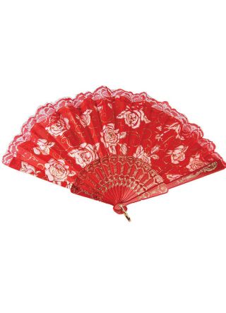 Red Lace Fan With White Roses
