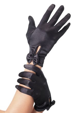 Short Black Ladies Gloves with Bows