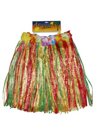 Hawaiian Kids Grass Skirt With Flowers - will fit up to waist size 28" or 71cm