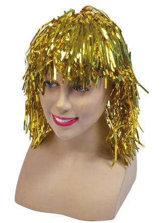 Short Gold Tinsel Wig - Good Coverage