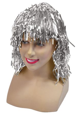 Short Silver Tinsel Wig - Good Coverage
