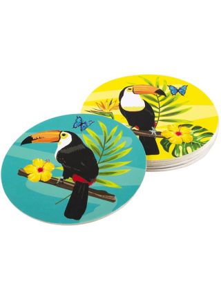Tropical Toucan Coasters 10cm - 6pk