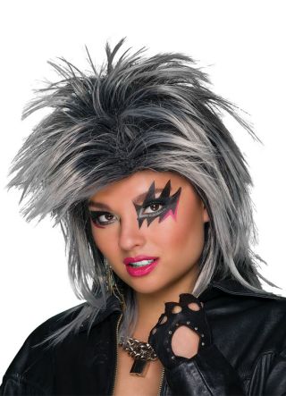 Two-Tone Silver Spiked Foxy Rocker Wig