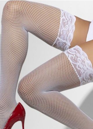 White Fishnet Stockings Hold-Ups - Dress Size 6-14