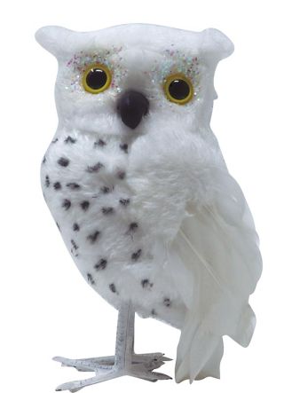 White Fluffy Wizards Owl with Feathered Wings 16cm