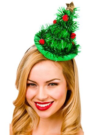 Mini Tinsel Christmas Tree Hat