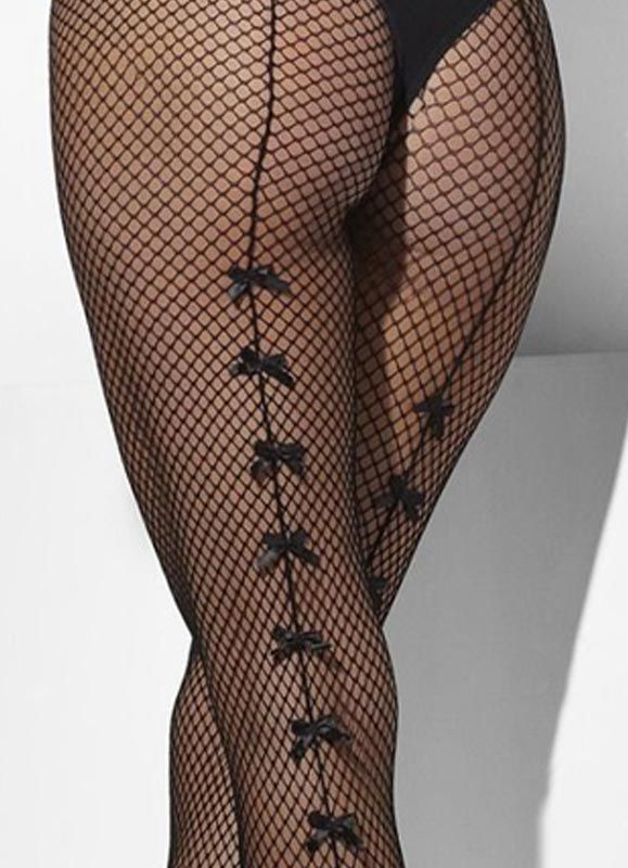 Women's Plus Size Black Fishnet Pantyhose with Back Seam